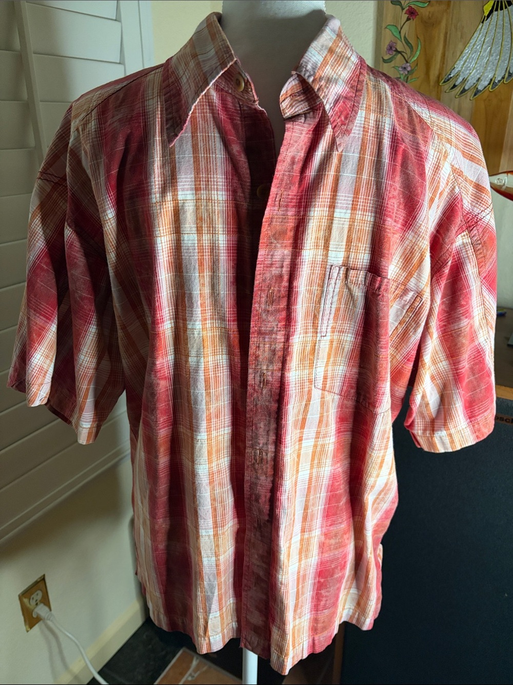 🚶‍♂️❤️Mountain Hard Wear Red & White Plaid Short Sleeve Shirt W/ Collar Sz L